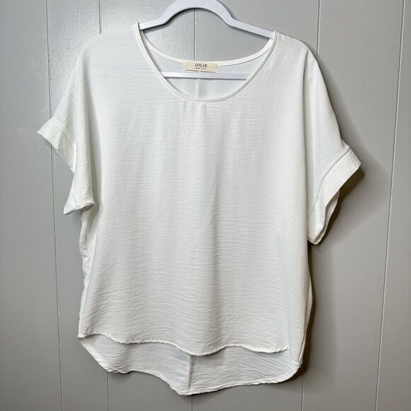 Jolie Made In Usa Sz S Relaxed Oversized White Hi Low Blouse Sleeve Shirt - Picture 1 of 10